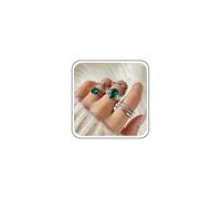 Cybche Boho Plata Apilable Nudillo Anillos Conjunto Esmeralda Anillo De Cristal Verde Vintage Geometría Cuadrado Cúbico Zirconia Dedo Anillo De Joyería Para Las Mujeres