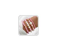Cybche Boho Pulsera De Perlas De Color Rosa En Capas Conjunto De Bolas De Oro Pulsera De Cuentas De Perlas De La Boda Apilable Pulseras Elásticas Tramo Pequeño Brazalete De Corazón De Amor Tobillera