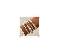 Cybche Boho Pulsera De Perlas En Capas Conjunto De Bolas De Plata Pulsera De Cuentas De Perlas De La Boda Apilable Tramo Pulseras Elásticas Pequeñas Pulsera De Amor Brazalete Tobillera Joyería De La