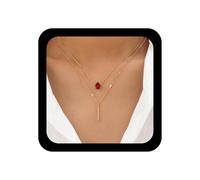 Cybche Boho Rojo Rubí Lágrima Collar En Capas Collar De Barra De Barra Vertical Collares Gargantilla Collares De Cristal Rojo Cadena Cz Gota De Agua Creado Joyas De Rubí Para Las Mujeres