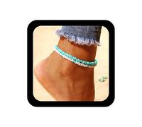 Cybche Boho Turquesa En Capas Tobillera En Capas Tobillera De Cuentas Azul Blanco Hecho A Mano Cuentas Cadena De Pie Turquesa Verano Playa Tobillera Joyería Para Las Mujeres