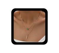 Cybche Boho Verde Esmeralda Collar De Lágrima En Capas Collar De Barra De Barra Vertical Collares Gargantilla Collares De Cristal Verde Cadena Cz Gota De Agua Creado Joyas De Esmeralda Para