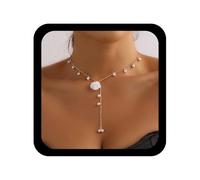 Cybche Collar vintage de perlas y lariat, gargantilla floral blanca, collar de flores de camelia, collares largos de perlas redondas, gargantilla de flores acrílicas, joyería nupcial para mujer