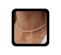 Cybche Gargantilla bohemia de cuentas pequeñas de cristal facetado, collares de cadena de cuentas de vidrio irregulares blancos, collares minimalistas, joyería para mujer