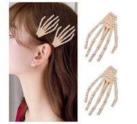 Cybche Gothic Esqueleto Mano Hairclip Oro Cráneo Horquilla Rhinestone Esqueleto Mano Pinza De Pelo Cráneo Mano Pasador De Pelo Fantasma Mano Clips Pasador Halloween Lado Clip Pasador Decorativo