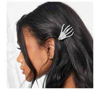 Cybche Gothic Esqueleto Mano Hairclip Plata Cráneo Horquilla Rhinestone Esqueleto Mano Pinza De Pelo Cráneo Mano Pasador De Pelo Fantasma Mano Clips Pasador Halloween Lado Clip Pasador Decorativo