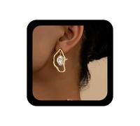 Cybche Gótico Barroco Pendientes De Perlas Gota Irregular De Oro Pendientes De Aro De Perlas Pendientes De Novia Abstracto Pendiente De Metal Irregular Ovalada Exagerada Joyería Geométrica Espárrago
