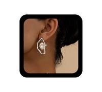 Cybche Gótico Barroco Pendientes De Perlas Gota Irregular De Plata Pendientes De Aro De Perlas Pendientes De Novia Abstracto Pendiente De Metal Irregular Ovalada Exagerada Joyería Geométrica Espárrago