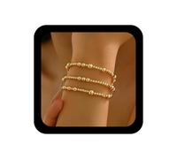 Cybche Juego de pulseras de cuentas vintage en capas con cuentas doradas, pequeñas cuentas redondas, apilables, elásticas, tobilleras, joyas de muñeca para mujer
