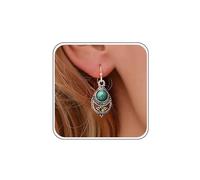 Cybche Pendientes bohemios étnicos de turquesa azul, verde azulado, turquesa, aretes colgantes de gancho de cristal CZ lágrima, aretes huecos, tribales gitanos, occidentales, joyería de playa para