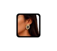 Cybche Pendientes de ónix ovalados grandes de estilo punk con piedras preciosas negras, aretes de oro gruesos, aretes ovalados de estilo art deco, ónix estilo cancha, joyería colgante para mujer