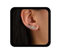 Cybche Pendientes trepadores de oreja de hoja de cristal vintage con circonita cúbica dorada, aretes de hojas de piedras preciosas, aretes trepadores de ramas de olivo, aretes trepadores de hoja de