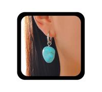 Cybche Punk Gran Aro De Turquesa Pendientes Pendientes Colgantes De Plata Turquesa Pendientes Irregulares De Piedras Preciosas Aro Pendiente Huggie Piedra Grueso Pendiente De La Declaración De Piedra