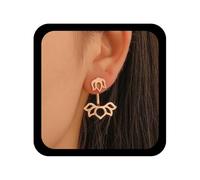 Cybche Vintage Flor De Loto Pendientes De La Flor De La Chaqueta Pendientes De Oro Pendientes Florales Loto Hueco Pendiente Espárrago Parte Delantera Trasera De La Joyería Para Las Mujeres