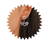 Cybche Vintage Flor De Loto Pendientes De La Flor De La Chaqueta Pendientes Florales Pendientes De Plata Pendiente De Loto Hueco Espárrago Delante Hacia Atrás Joyas Para Las Mujeres