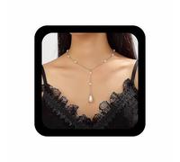 Cybche Vintage Largo Collar De Perlas Y Lariat Gargantilla De La Boda Lágrima De Perlas En Forma De Y Collar De Gota Redonda De Cuentas De Plata Por Satélite Delgada Cadena De Collares De Joyería