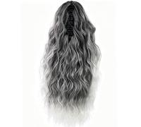 Cybelleza 40cm Postizo de Coleta con Pinza Fibra Sintética Rizada de Lana Coleta Postizos Cola de Caballo Extensiones de Cabello Largo Ondulado Claw Ponytail, Gris Oscuro mix Ombre Blanco