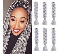 Cybelleza 6 piezas / 600 g Extensiones de cabello trenzado de 24" Jumbo Braids Sintético Crochet Hair Afro Box Trenza resistente al calor (Gris claro)