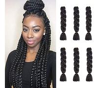 Cybelleza 6 piezas / 600 g Extensiones de cabello trenzado de 24" Jumbo Braids Sintético Crochet Hair Afro Box Trenza resistente al calor (Negro)