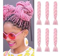 Cybelleza 6 piezas / 600 g Extensiones de cabello trenzado de 24" Jumbo Braids Sintético Crochet Hair Afro Box Trenza resistente al calor (Rosado)