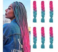 Cybelleza 6 piezas / 600 g Extensiones de cabello trenzado de 24" Jumbo Braids Sintético Crochet Hair Afro Box Trenza resistente al calor (Rosa rojo&Lago azul)