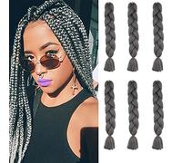 Cybelleza 6 piezas / 600 g Extensiones de cabello trenzado de 24" Jumbo Braids Sintético Crochet Hair Afro Box Trenza resistente al calor (Gris oscuro)