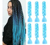 Cybelleza 6 piezas / 600 g Extensiones de cabello trenzado de 24" Jumbo Braids Sintético Crochet Hair Afro Box Trenza resistente al calor (Cielo azul)