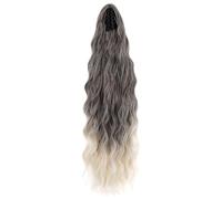 Cybelleza 60cm Coleta Postiza Pelo Largo Ondulado con Pinza Cola de Caballo Extensiones de Clip de Pelo Natural Rizadas Extensiones de Cabello Sintético Claw Ponytail, Castaño Ceniza mix Ombre Rubio