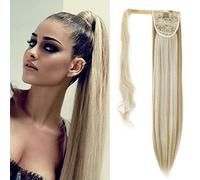 Cybelleza Coleta Postiza Cola de Caballo Extensiones de Cabello Natural Clip Pelo Sintetico 60cm 125g Liso Largo Ponytail Hair Extension Wrap Around (Blanqueador rubia&Rubio arenoso)