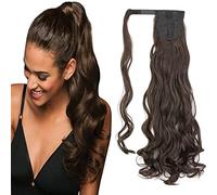 Cybelleza Coleta Postiza Cola de Caballo Extensiones de Cabello Natural Clip Pelo Sintetico 60cm 130g Onda Rizada Ponytail Hair Extension Wrap Around (Marrón medio)