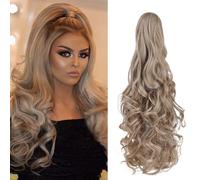Cybelleza Coleta Postiza con Pinza Extensiones de Clip de Pelo Natural Extensiones de Cabello Rizadas Sintético Ondulado Ponytail Largo Cola Claw, Rubio Ceniza mix Rubio Blanquecino