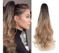 Cybelleza Coleta Postiza con Pinza Extensiones de Clip de Pelo Natural Extensiones de Cabello Rizadas Sintético Ondulado Ponytail Largo Cola Claw, Marrón Ombre Marrón Mix