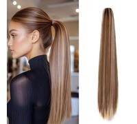 Cybelleza Coleta Postiza Pelo Natural con Pinza Cola Postiza Largo Liso 55cm Ponytail Extensiones Coleta Extensión de Cola de Caballo Sintético para Mujeres, Marrón dorado & rubia