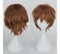 Cybelleza Cosplay Peluca Marrón claras Cortas Peluca Mujer Pelo Corto Pelucas Hombre Peluca Sintética Unisex Anime Wig Pelucas Disfraz Halloween para Fiesta de Carnaval Pascua