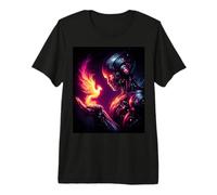 Cyber Futurista Robot Fénix Espíritu de Fuego Camiseta Premium