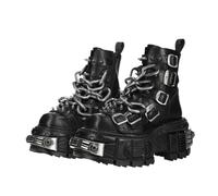 Cyber Gothic Punk Botas de suela gruesa tacón grueso aumento de altura botas cortas bonitas oscuras botas de motocicleta, Black, 45 EU