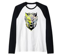 Cyber Wolf Futurista Animal Design Camiseta Manga Raglan