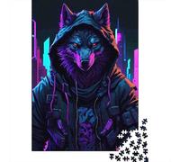 Cyber Wolf Rompecabezas Neon City 1000 Piezas Papel Reciclado para Mujeres, Regalos para Hombres Rompecabezas para Adultos Juego Educativo Y Desafiante 70x50cm/1000pcs