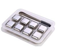CYBERNOVA piedras del whisky - Juego de 8 con pinzas, acero inoxidable reutilizables vino cubos de hielo, whisky, whisky Chilling Rocas Piedras y sorben