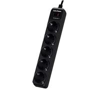 CyberPower Systems Regleta con interruptor B0520SC0-DE – 5 tomas, Protección sobretensiones, Negra