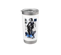 Cyberpunk Anime Girl Kanji Sci Fi Vaso térmico de acero inoxidable de doble pared