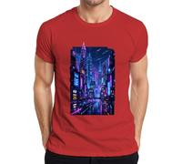 Cyberpunk City Neon Future Sci Fi Japan Y2K - Camiseta para hombre, rojo, L