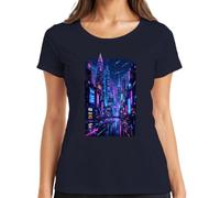 Cyberpunk City Neon Future Sci Fi Japan Y2K - Camiseta para mujer, azul marino, L