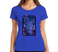 Cyberpunk City Neon Future Sci Fi Japan Y2K - Camiseta para mujer, azul, XL