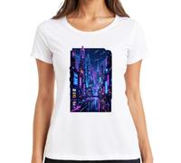 Cyberpunk City Neon Future Sci Fi Japan Y2K - Camiseta para mujer, Blanco, XXL