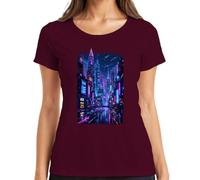 Cyberpunk City Neon Future Sci Fi Japan Y2K - Camiseta para mujer, granate, XL