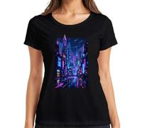 Cyberpunk City Neon Future Sci Fi Japan Y2K - Camiseta para mujer, Negro , L