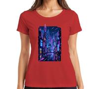 Cyberpunk City Neon Future Sci Fi Japan Y2K - Camiseta para mujer, rojo, L