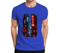 Cyberpunk City Neon Night Japan Y2K - Camiseta para hombre, azul, L