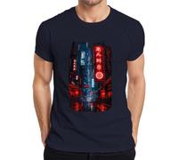 Cyberpunk City Neon Night Japan Y2K - Camiseta para hombre, azul marino, S